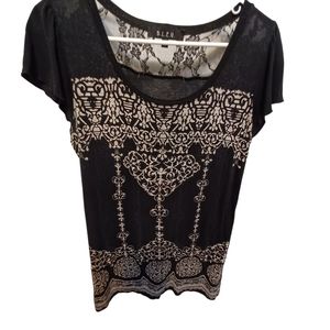 B.L.U.E. womens geometric print scoopneck blouse size medium made in usa.